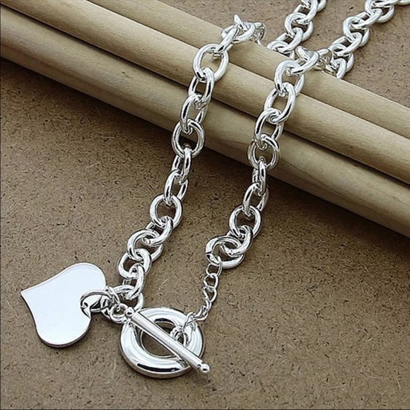 925 Silver Necklace with Heart Shaped Pendant 50cm - Picture 3 of 3